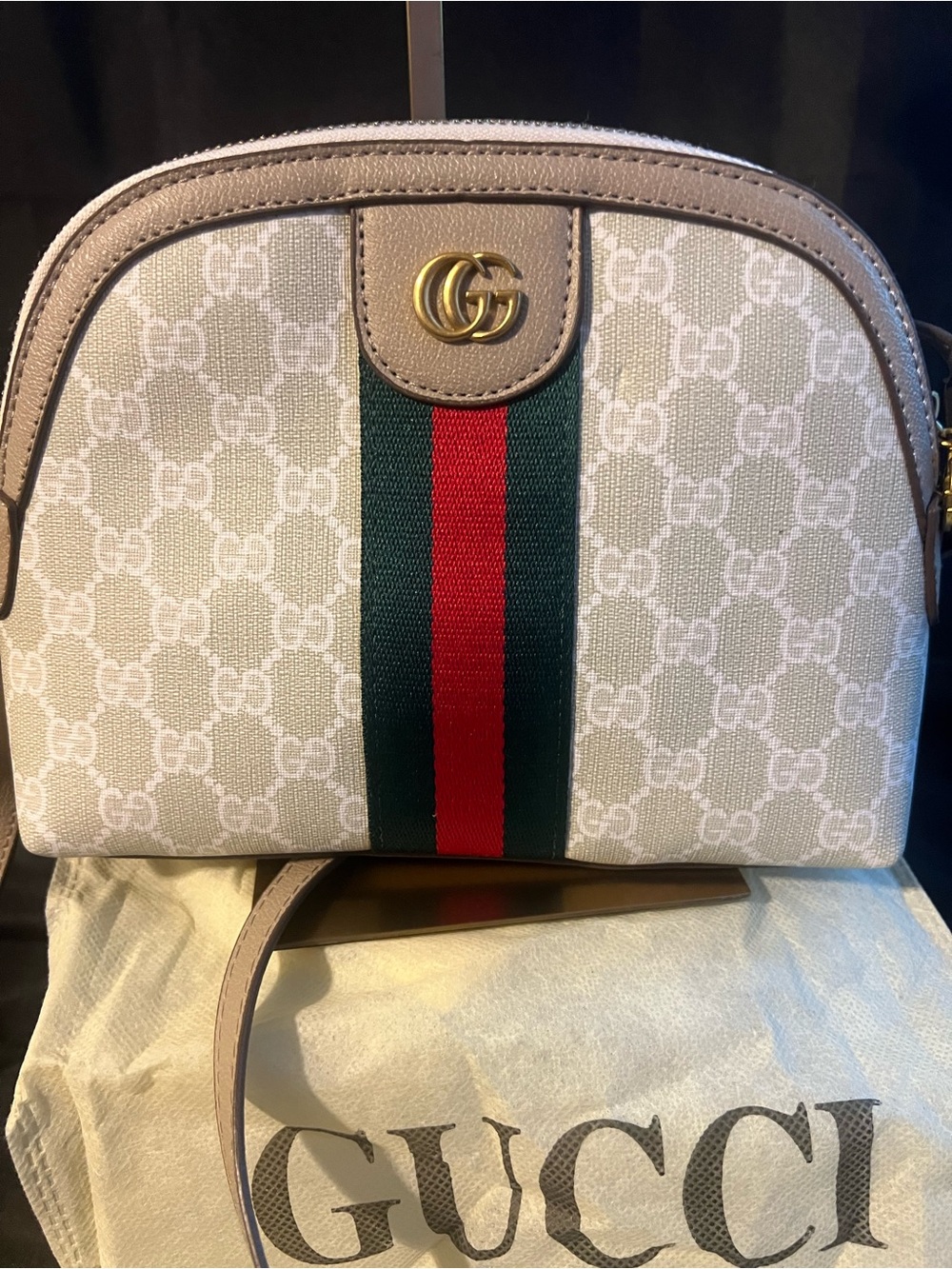Gucci Beige GG Supreme Crossbody with Red and Green Web Stripe Dust Bag Included - Picture 12 of 14
